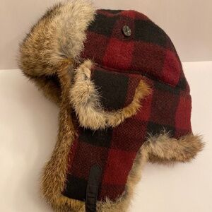Mad Bomber rabbit fur Trappers hat black red buffalo plaid wool